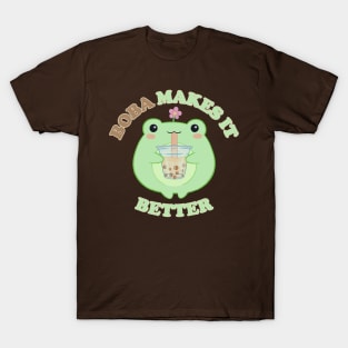 Boba Makes It Better Adorable Cartoon Frog T-Shirt